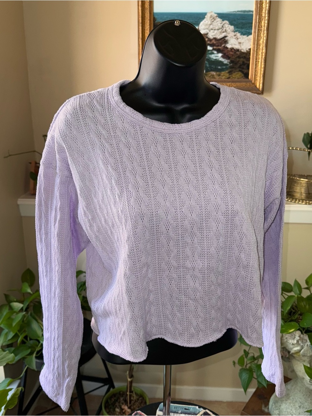 Antistar Lavender cable-knit cropped top with long sleeves